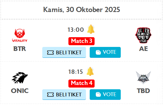 Prediksi MPL ID S16 - PLAYOFFS, Kamis, 30 Oktober 2025: BTR vs ALTER EGO