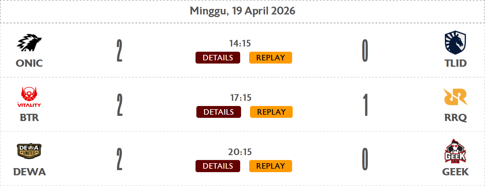 Hasil Pertandingan MPL ID SEASON 17 - WEEK 4 DAY 3