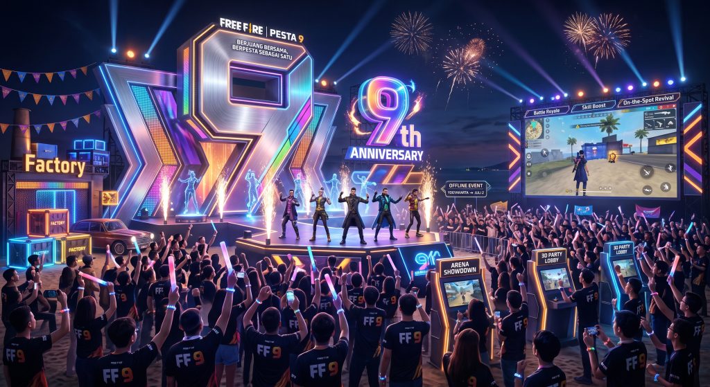Game battle royale populer Free Fire, resmi membuka perayaan ulang tahun ke-9 yang bertajuk "Pesta 9 Spektakuler".